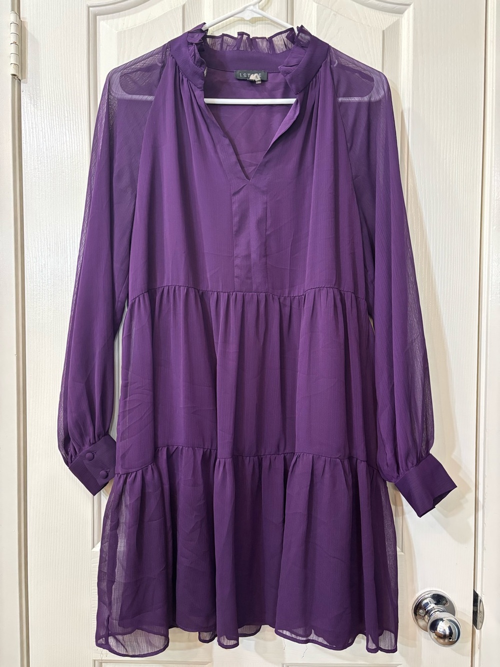 1.State Purple Tiered Long Sleeve Dress